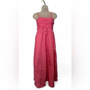 Pink Ruched Top Spaghetti Straps Maxi Dress
